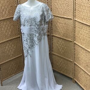 Elegant silver Lace Evening Gown